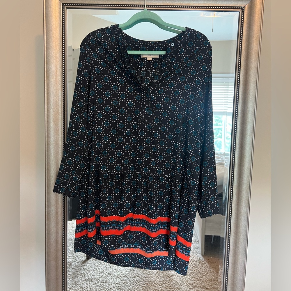 Ann Taylor Loft drop waist navy patterned dress